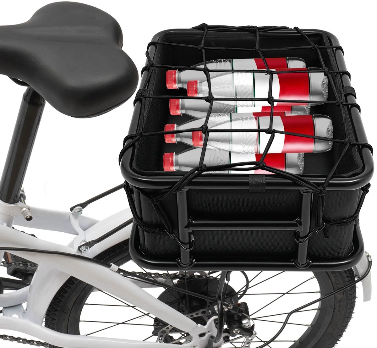Stervia Fietsmand Achterop - Achterfietsmand - Draagvermogen 70 KG - 2 Montagemethoden - Met Bagagenet - Zwart - 45,6 × 32 × 15 cm
