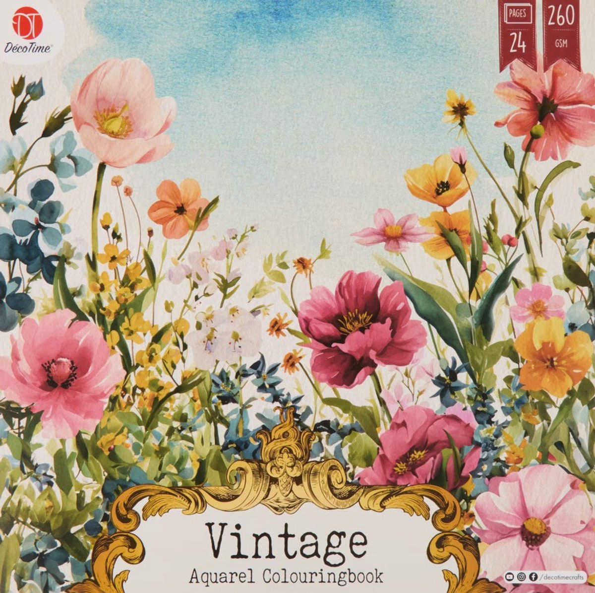 DécoTime Aquarel Kleurboek voor Volwassenen – Kleurboek bloemen - Kleurboek voor volwassen - 24 Pagina's – 260 GSM Dik Papier – FSC®-Gecertificeerd – Watercolor Coloring Book