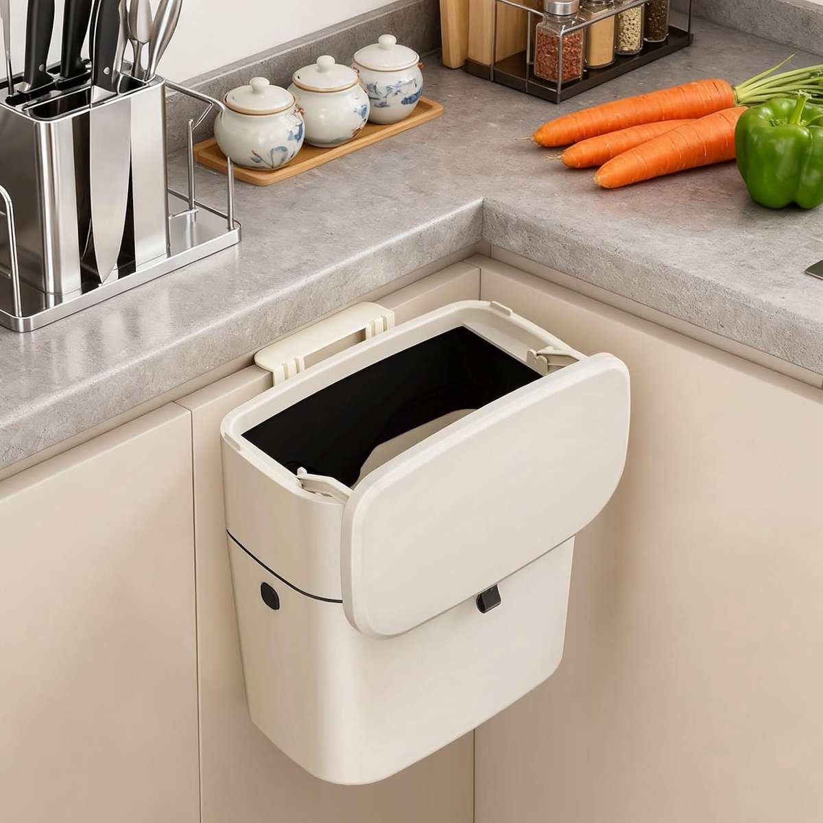 Hangende Afvalbak voor Keuken 25,5 x 15 x 27 cm, Met Deksel, Wandmontage, Ideaal voor Compost en Afvalverzameling in Huis en Kamperen