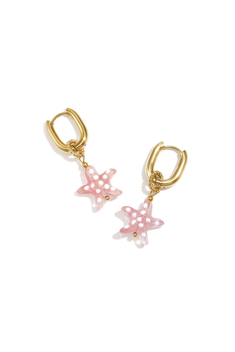 Bijoutheek Oorhangers Hoop Rechthoekig Zeester Bedel Pink