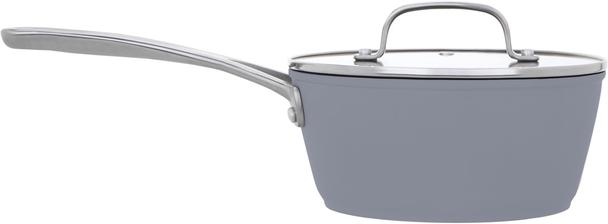 Laura Ashley - 16 CM antiaanbaklaag PFOA-vrije gesmede aluminium steelpan met glazen deksel - Donker Leisteen - By Pendeford
