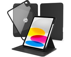 Casemania Hoes Geschikt voor Apple iPad 2025 11e Gen (A16) & 2022 10e Gen - Zwart - Smart Cover met Transparante Achterkant - 360° Graden Draaibaar - TriFold Beschermhoes met Pencil Houder Uitsparing