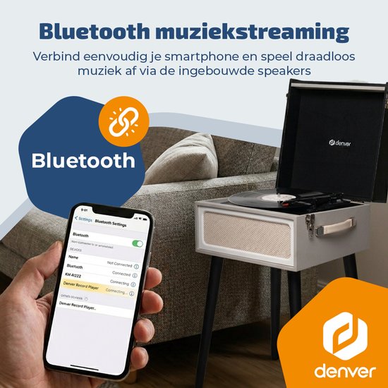 Denver Platenspeler Bluetooth - Ingebouwde Speakers - FM Radio - Auto-stop - Retro - VPR250