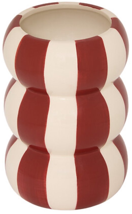 Vaas - Keramische Vaas met Gestreept Reliëf - Decoratieve Bloemenvaas - Waterdichte Design Vaas - Dolomiet - Ø11 x 15.8 cm - Rood