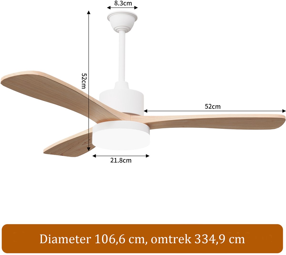 2-in-1 Plafondventilator, Verstelbare Plafondventilator 3 Kleuren LED-Verlichting, 6 Snelheden, 3 Bladen, Geschikt Zowel Winter Zomer, Ideaal meer Comfort (Natuurlijke Houtkleur, 3 Bladen,107 cm)
