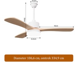 2-in-1 Plafondventilator, Verstelbare Plafondventilator 3 Kleuren LED-Verlichting, 6 Snelheden, 3 Bladen, Geschikt Zowel Winter Zomer, Ideaal meer Comfort (Natuurlijke Houtkleur, 3 Bladen,107 cm)