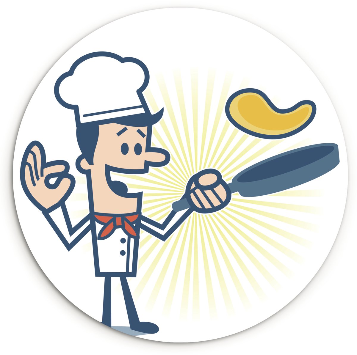 WallCircle® Wandcirkel 30x30 cm - Muurcirkel Illustratie van een chef kok met een braadpan