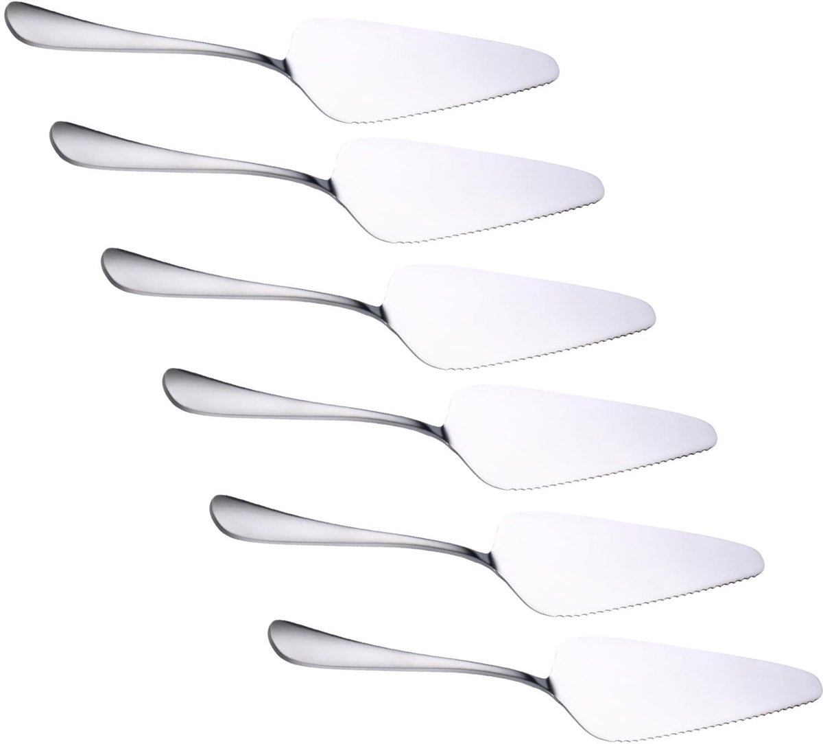 Dailygoods- Taartschep Set van 6 - Roestvrij Staal - Gekarteld Ontwerp - Ergonomische Antislip Handgreep - Duurzaam en Slijtvast - 23 x 4,7 cm - Taartserver