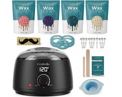 Cerabella® Professionele Wax Apparaat - Complete Set Inclusief 400 gram Wax Bonen - Ontharing Set voor Thuisgebruik - Wax Verwarmer - Wax Beans Heater - Wax Smelter Machine Pot - Zwart