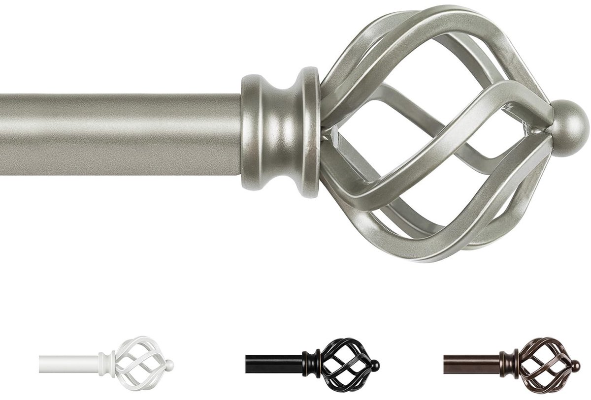 Dailygoods- Gordijnroede Decoratief - Uitschuifbaar 80-148CM - Twisted Cage Eindstuk - Gordijnstang - Raamdecoratie - Modern Design