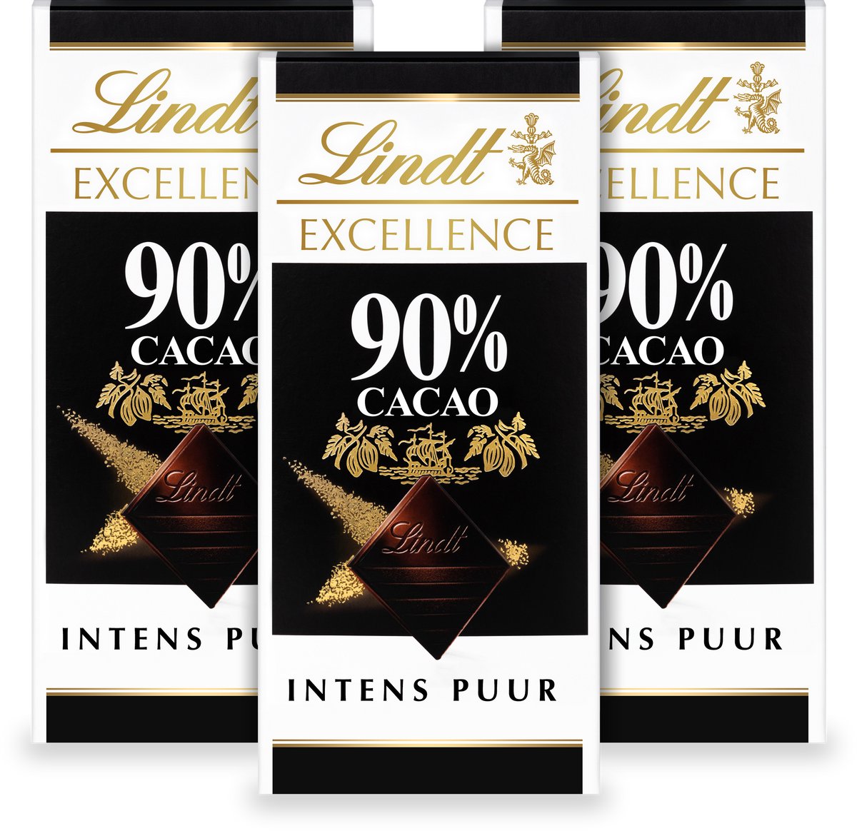 Lindt EXCELLENCE Chocolade Reep Puur - 90% Pure Chocolade 100g - 3-pack