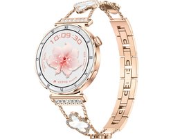 Knobbout Luxe 1.19" AMOLED Dames Smartwatch – 390 × 390 HD Display – Bluetooth Bellen – Hartslag-, Bloeddruk- & Zuurstofmeting – Slaapmonitor – Ademhalingstraining – Menstruatiecyclus – AI-Spraakassistent – IP67 Waterdicht – Rosegouden Stalen Band