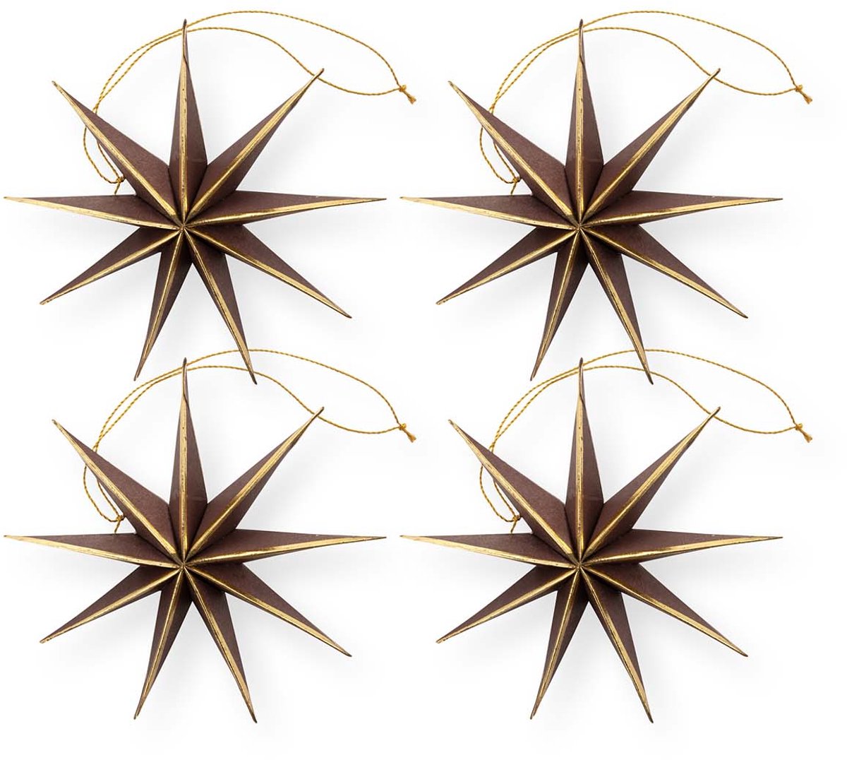 vtwonen - Kerststerren - Papier - Donkerbruin Goud - 15 cm - Set van 4
