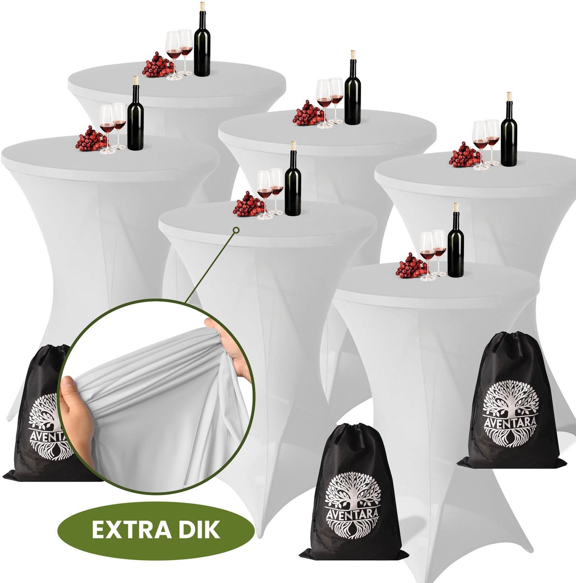 Statafelrok Licht Grijs x 6 – Ø80-85 x 110 cm – Luxe Extra Dikke Stretch Stof – Inclusief Opbergtas – Kras- en Kreukvrije Statafelhoes – Perfect voor Horeca, Bruiloften en Feesten
