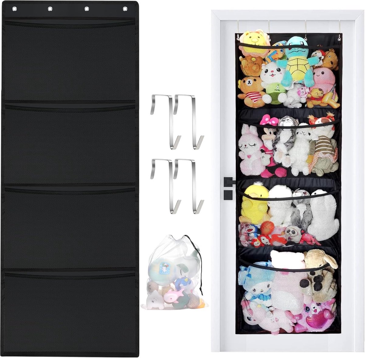 knuffeldier opslag, opbergnet voor pluche dieren, boven de deurorganizer, hangend voor kinderkamer en slaapkamer