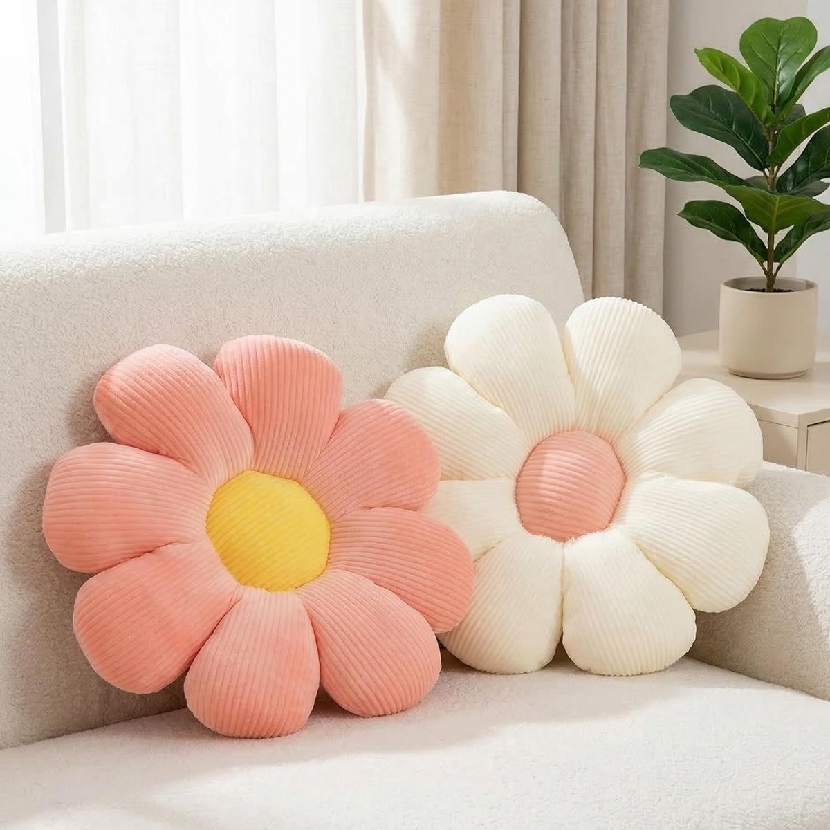 Kussens, madeliefjes, vloerkussen, schattig knuffelkussen, tatami zitkussen, vloersierkussen, dopamine, decoratie voor kamer, slaapkamer, bank, stoel, auto, thuis (roze en wit)