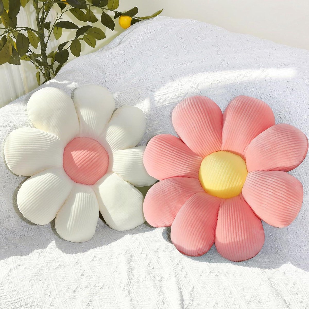 Kussens, vloerkussen, bloemen, tatami, zitkussen, vloerstoel, sierkussen, decoratief kussen, leuk voor slaapkamer, auto, kinderkamer, bank, stoel, kamerdecoratie (roze + wit