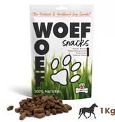 Woef Woef Snacks Hondensnacks Paarden Trainers 1.00 KG - Trainingsnacks Hondensnoepjes - Gedroogd vlees - Paard - Alle honden en alle leeftijden vanaf 2 maanden - Geen toevoegingen