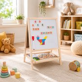 Houten Kinder Ezel Tekenbord – Montessori Speelgoed - Magnetisch Whiteboard & Krijtbord – Educatief Speelgoed met Letters, Cijfers & Vormen – Inclusief Krijtjes & Marker