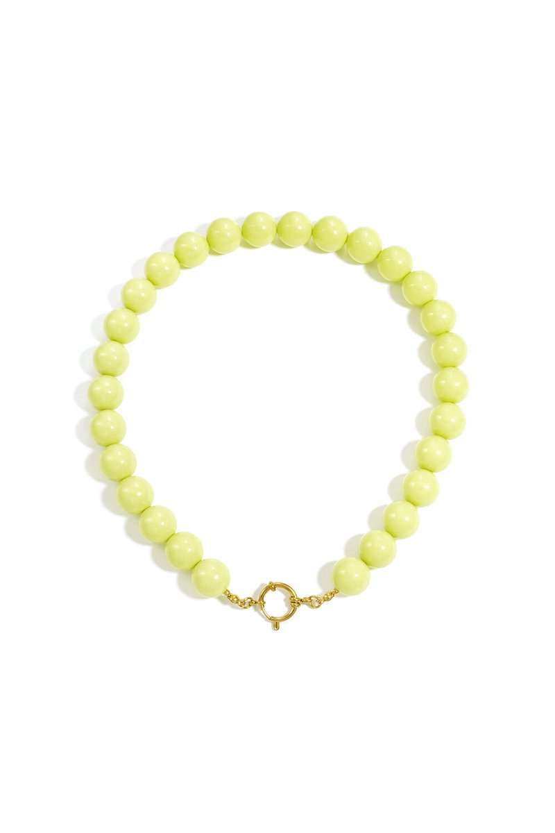 Kralenketting Dames – Limegroene Kralen – Goudkleurige Sluiting – Trendy Statement Ketting