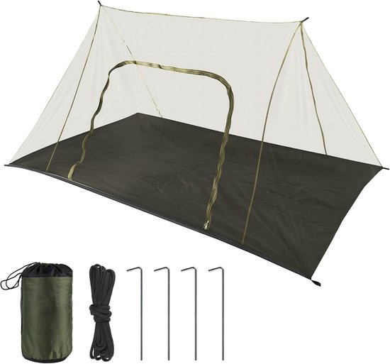 Grote klamboe-camping tent, 240 x 140 x 110 cm, muggennet, waterdicht, ritssluiting, wandelen, zadeldak, groen — afbeelding 5