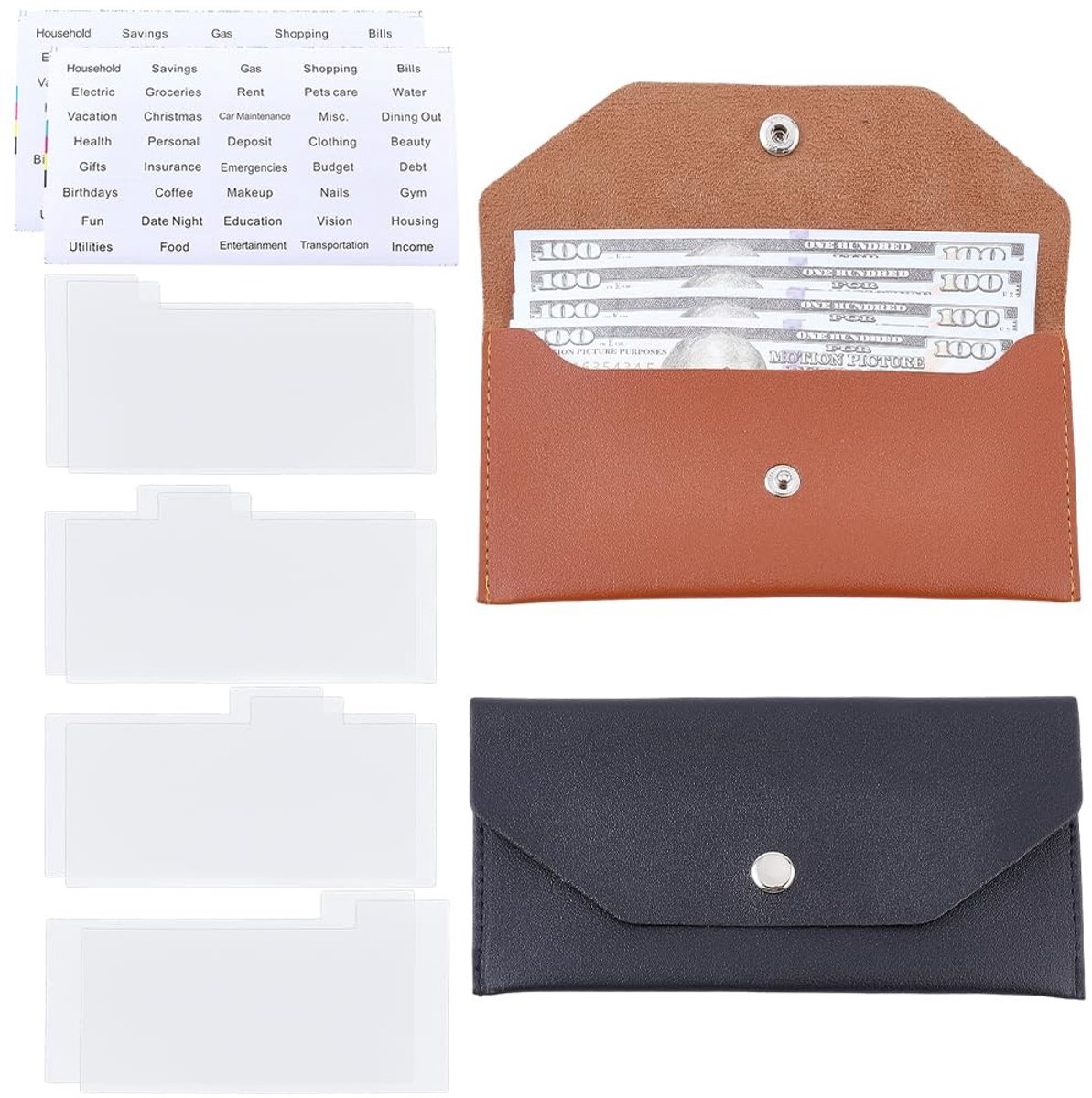 Dailygoods - 2 bankbiljetten van PU-leer in verschillende kleuren, 2 herbruikbare vakken voor portemonnee, opbergtas voor bankbiljetten, retro tas voor mannen en vrouwen, zakenreizen