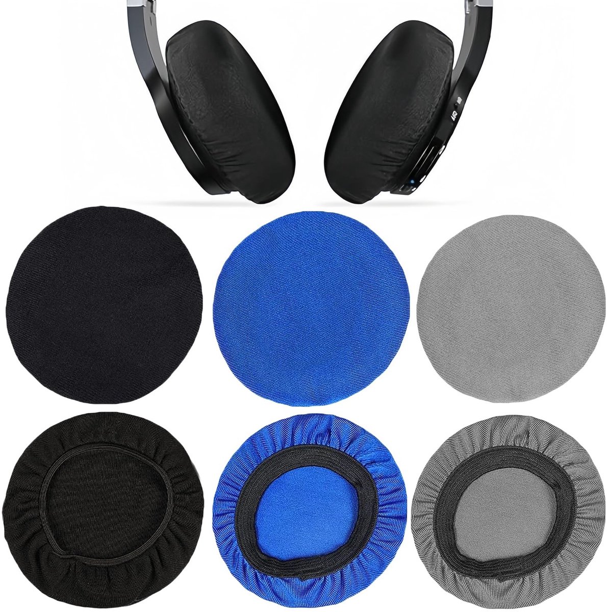 Dailygoods - 6 stuks hoofdtelefoon-oorkussens, rekbare, wasbare hoofdtelefoonafdekkingen, hoofdtelefoon-oorkussens van flexibele stof, hoofdtelefoon-oorkussens, zweetbescherming voor sportschool, gaming