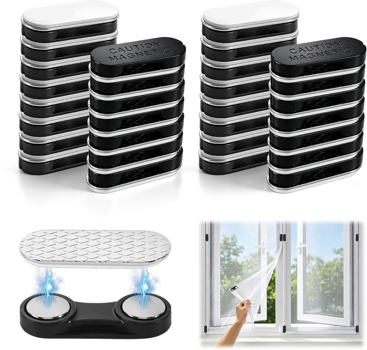 Dailygoods- Vliegenclips 30 Stuks - Magnetische Gordijnsluiting - Vliegengaas - Zelfklevend - Voor Raam/Balkon - Duurzaam Materiaal - Vliegengordijn