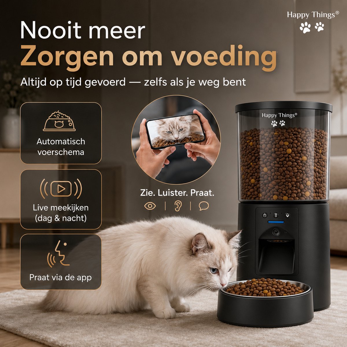 Happy Happy Things® Voerbak met Camera - 4L RVS thumbnail 2