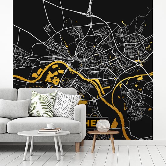 Papier peint - Papier peint photo Plan d'étage - Arnhem - Or - Zwart - Largeur 220 cm x Hauteur 220 cm