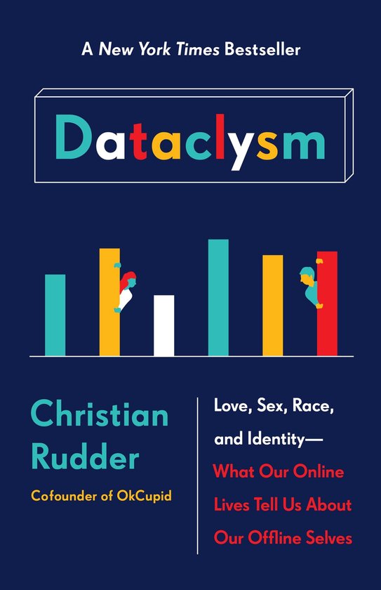 Boek 'Dataclysm' van Christian Rudder, met een grafiek en de ondertitel 'Love, Sex, Race, and Identity—What Our Online Lives Tell Us About Our Offline Selves'.