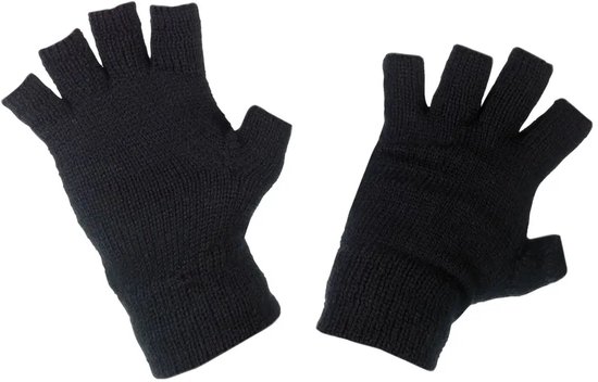Zwarte gebreide vingerloze handschoenen, een set van twee.