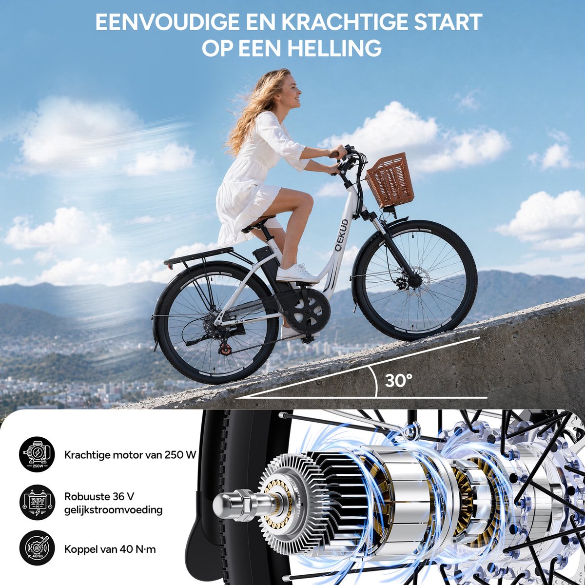 Qekud Elektrische Fiets - 26 Inch E-bike - 36V 13Ah Uitneembare Accu - Actieradius 80 km - Shimano 7 Versnellingen - Schijfremmen - Verlichting- Ideaal voor Woon-werkverkeer thumbnail 5