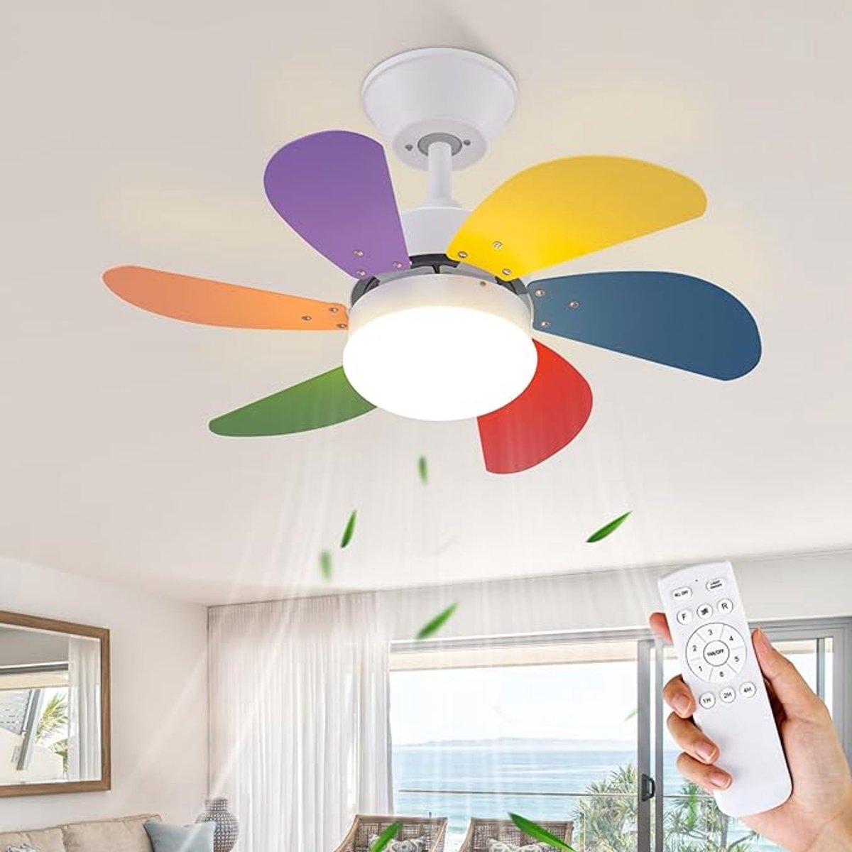 NETTLIFE Plafondventilator Met Verlichting - E27 - Kleurrijk - 6 Bladen Ventilator - met Afstandsbediening - 75cm - Timing Plafondlamp - Voor Woonkamer | Slaapkamer | Keuken | Eetkamer-excl. lichtbron