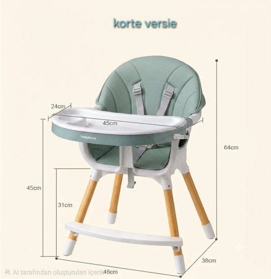 Mogi Products - 2-in-1 Meegroeistoel - Hoge Kinderstoel met Eetblad - Babystoel & Peuterstoel Hout-Look - Groen/Wit van Mogi Products — afbeelding 5