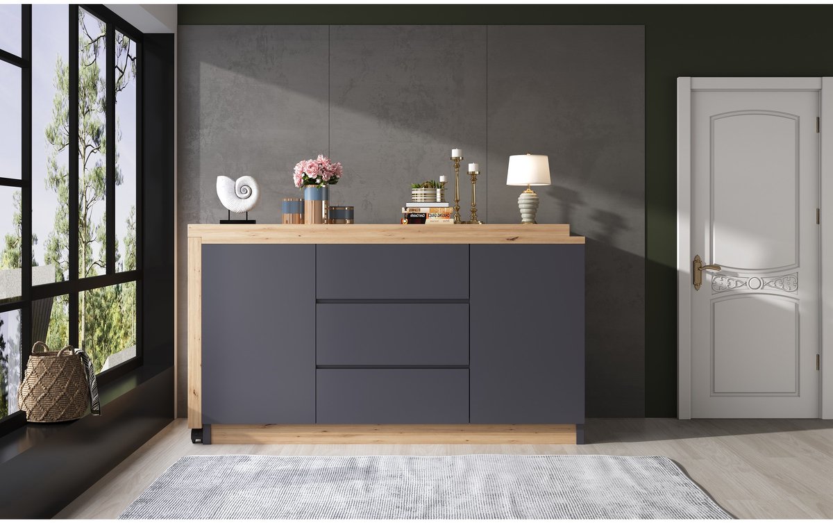 YYchan hoekbureau - grijs - 120 x 50 x 76,5 cm - met lade - met opbergruimte - met wielen