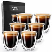 VDN Verres à Café Double Paroi 150 ml - Set de 6 Verres à Lungo - Tasses à Café Expresso Soufflées à la Main - Boissons Chaudes et Froides - Café