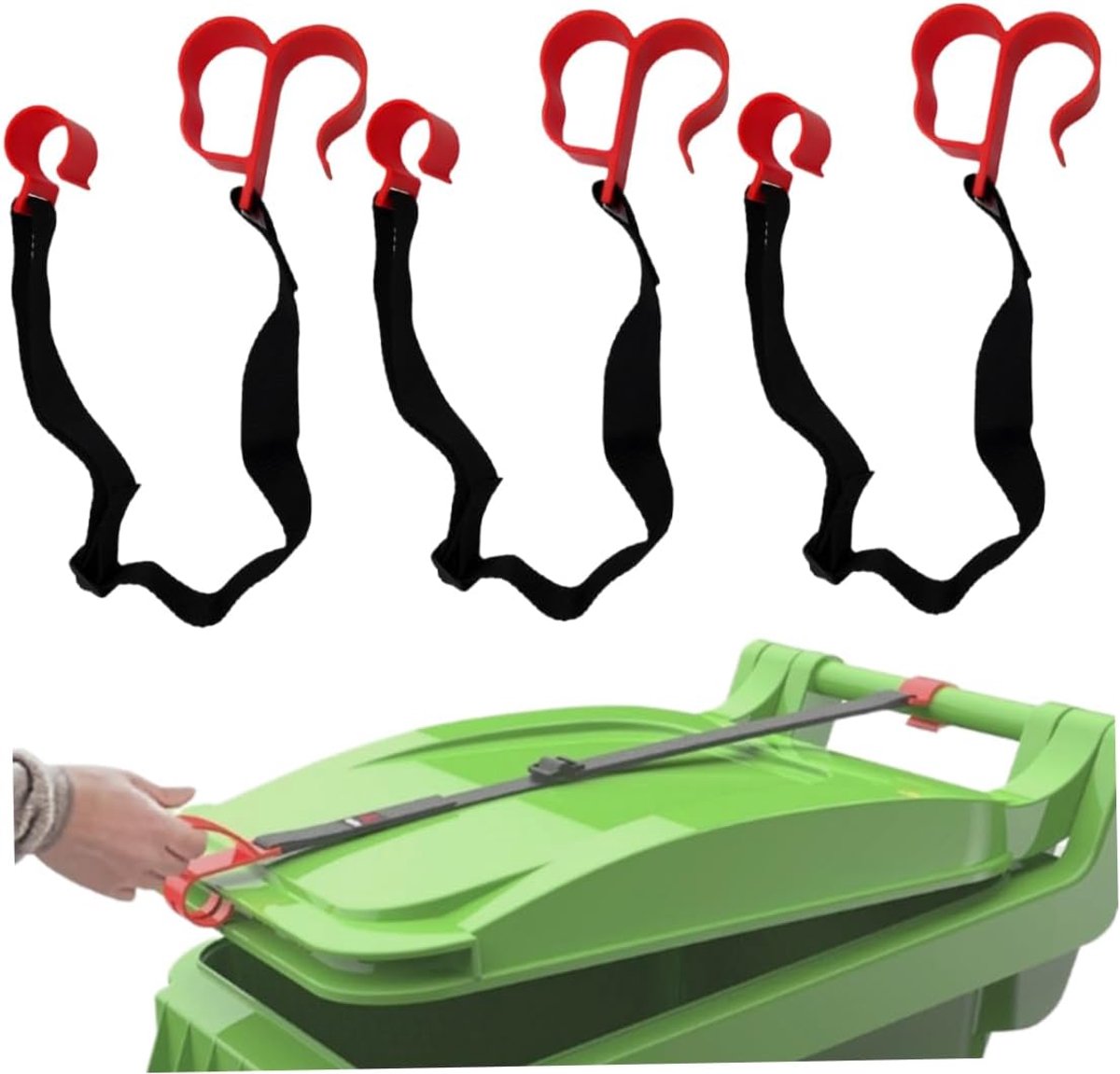 3 Stuks Prullenbakslot - afvalcontainerslot - trash locks - 71 cm - verstelbare vuilnisbak dekselslot - herbruikbare vuilnisbak - universele vuilnissloten voor dieren - zwart en rood