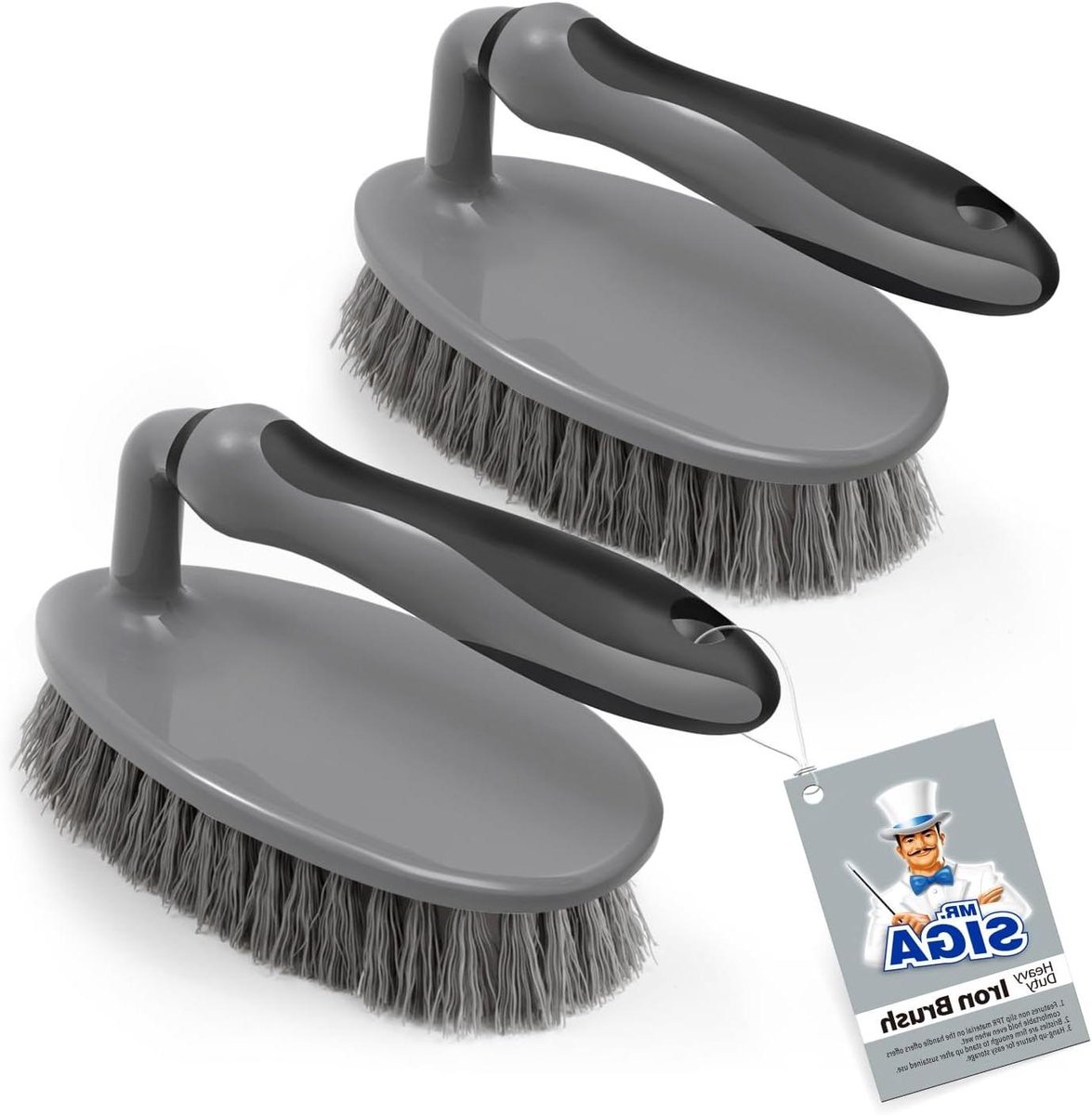 Schrobber met Handvat - Schoonmaakborstel Vloerborstel - Badkamer Schoonmaken - Antislip Handgreep - 2 stuks - Grijs & Zwart