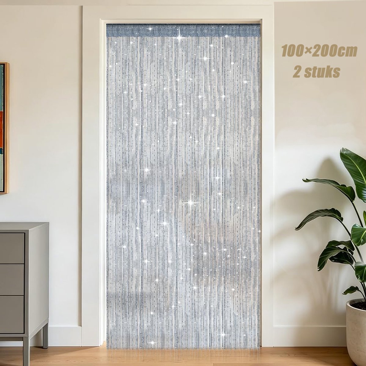 Deurgordijn met kwastjes - 2 stuks - 100x200 cm - deurgordijn - Glinsterend Deurgordijn - Vliegengordijn - Geschikt voor Deuren, Ramen, Huisdecoratie - zilver