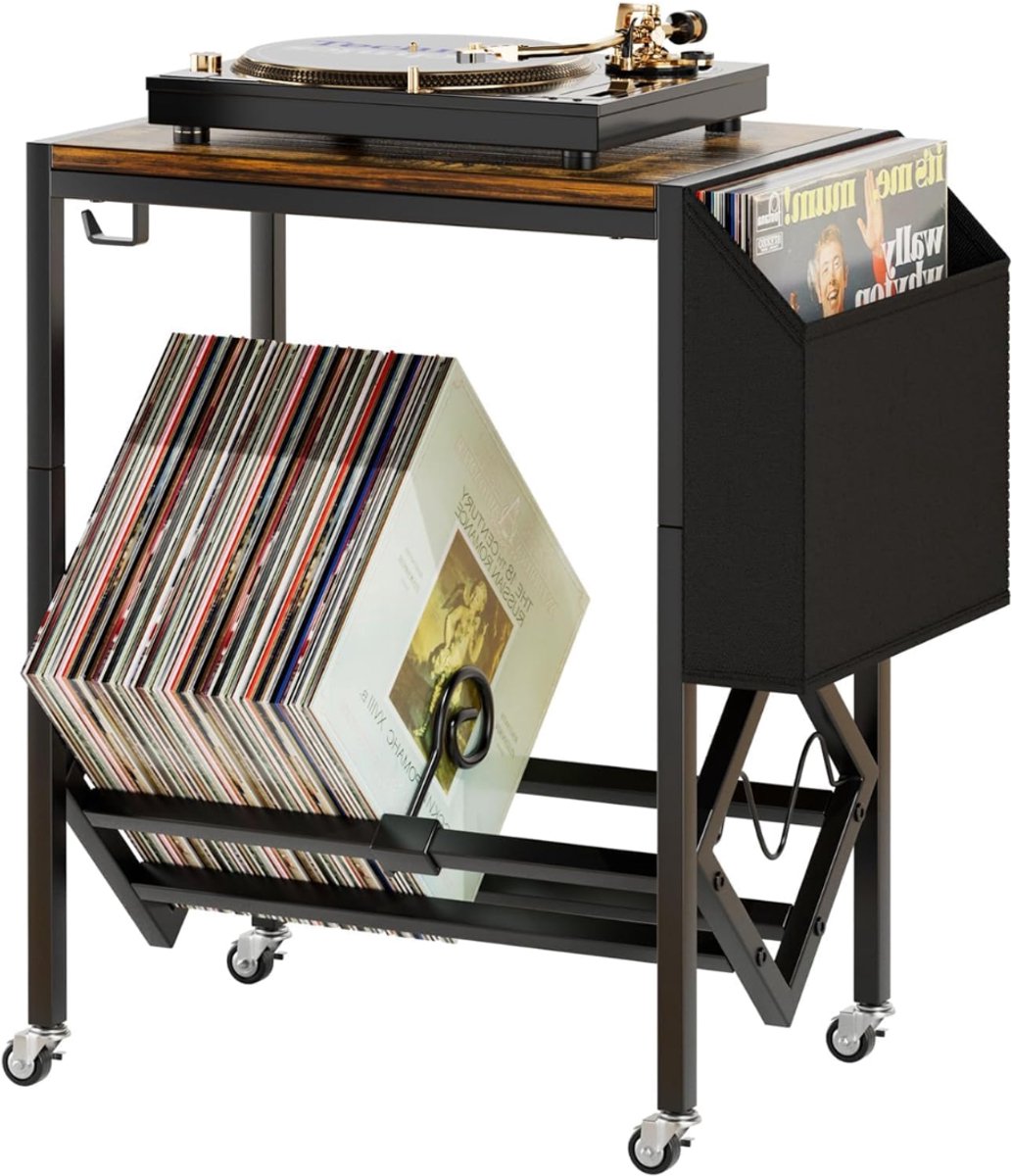 SNJY® Platenspeler Meubel - Platenspeler Kast - LP Houder - Platenhouder - 30D x 43B x 69H cm - Zwart/Bruin