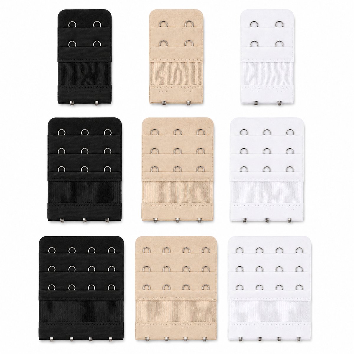 Consumerce® BH Verlengstuk 2, 3 & 4 Haakjes - 3 Maten - 9 Stuks - Beha Verlenger - Bra Extender