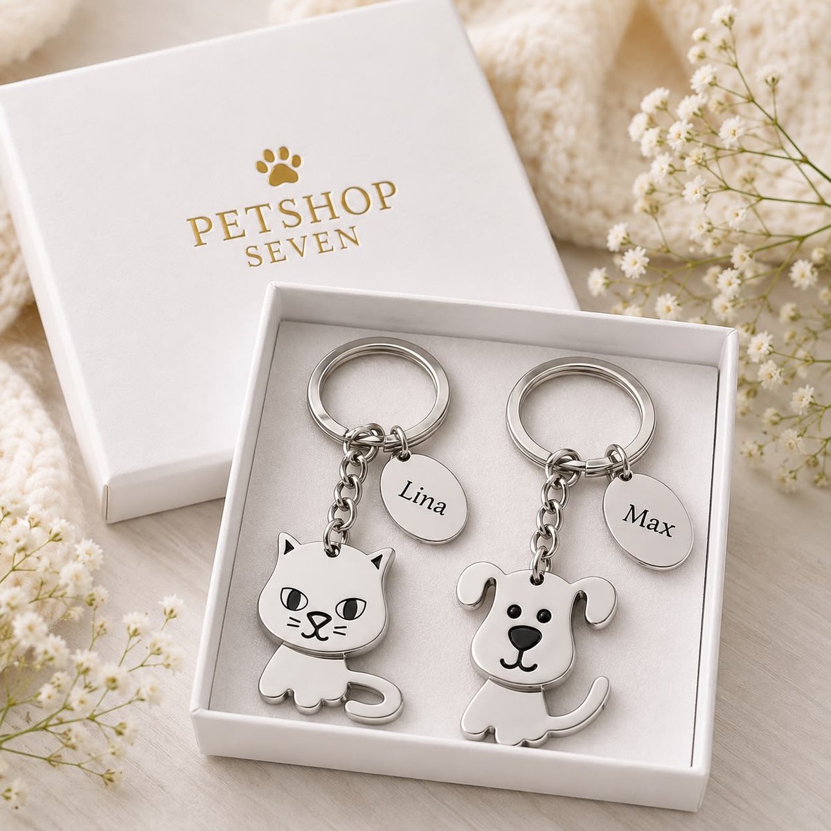 Sleutelhanger Hond Kat met Naam | Sleutelhanger PetBuddy | Sleutelhanger Hond of Kat inclusief Naam Graveren | Huisdier Sleutelhanger | Cadeau Huisdier | Petshop Seven