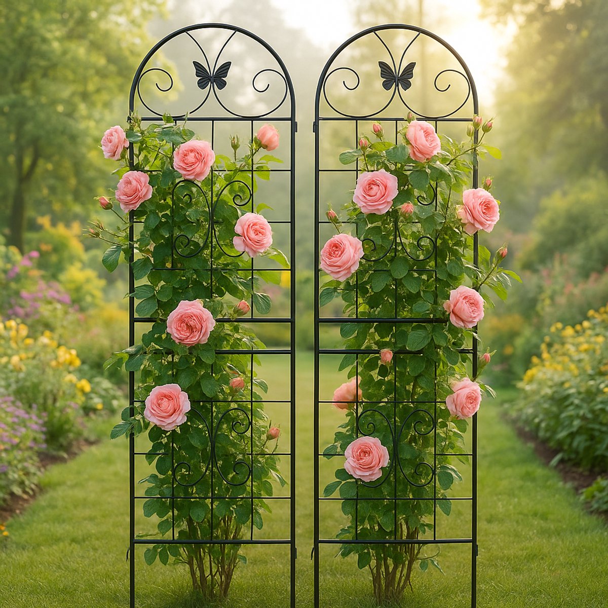 COVREO Plantenrek 50 x 180 cm zwart gegalvaniseerd staal, 2-delig voor klimplanten