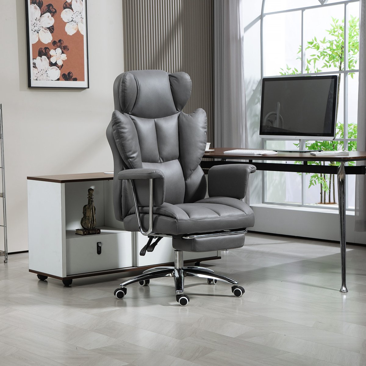 COVREO Bureaustoel 74 x 65 x 120-128 cm donkergrijs foam, met hoofdsteun