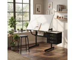 Tekentafel Witte verstelbare teken- en knutseltafel - Voor knutselen, lezen en schrijven - In hoogte verstelbaar - Met bijgeleverde kruk - 3 opberglades - Stevig en duurzaam