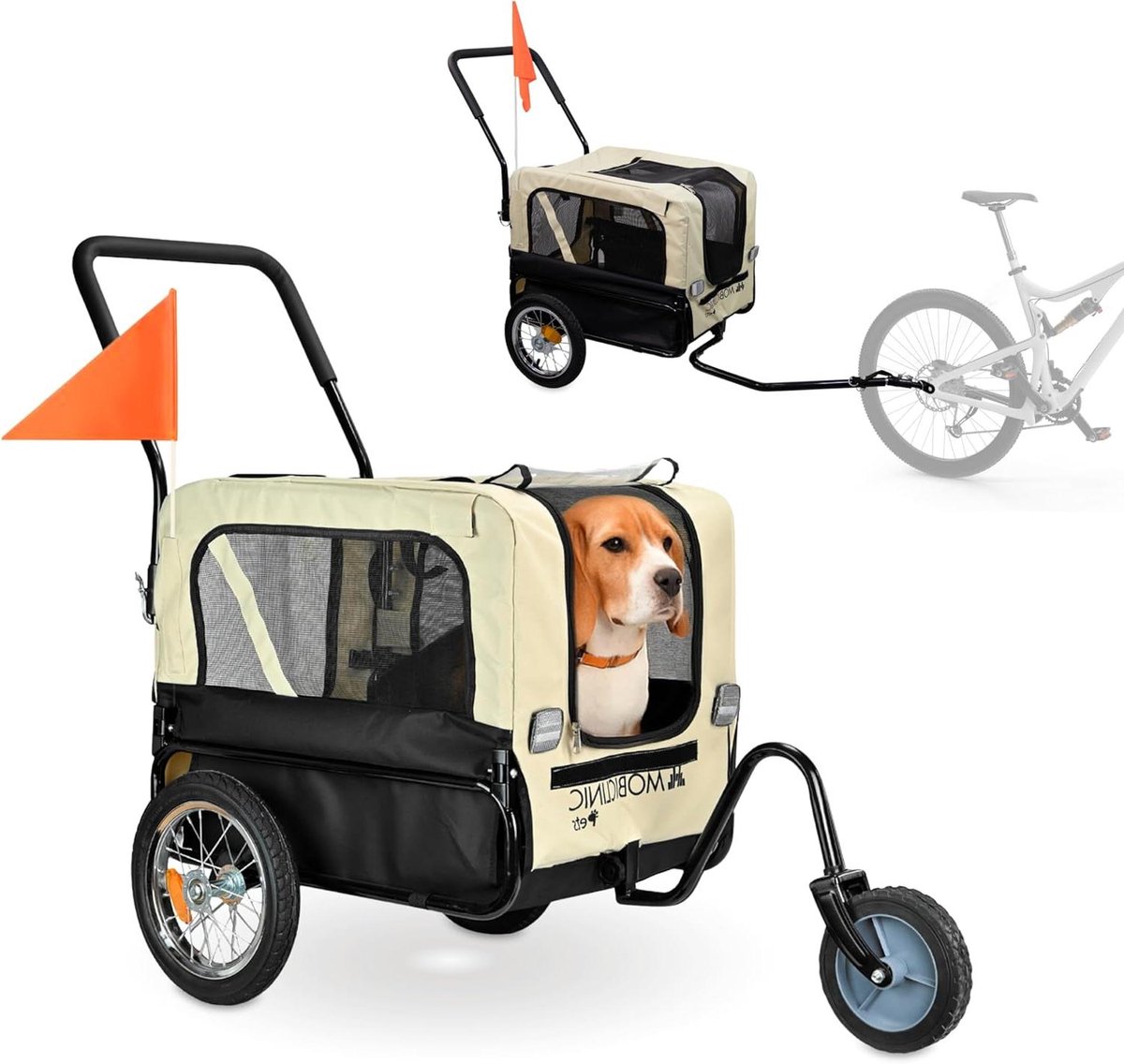 Fietskar voor Honden - Hondenbuggy Reiswagen - Comfortabel Vervoer - 2-in-1 Ontwerp - 123x67x100 cm - Zwart en beige