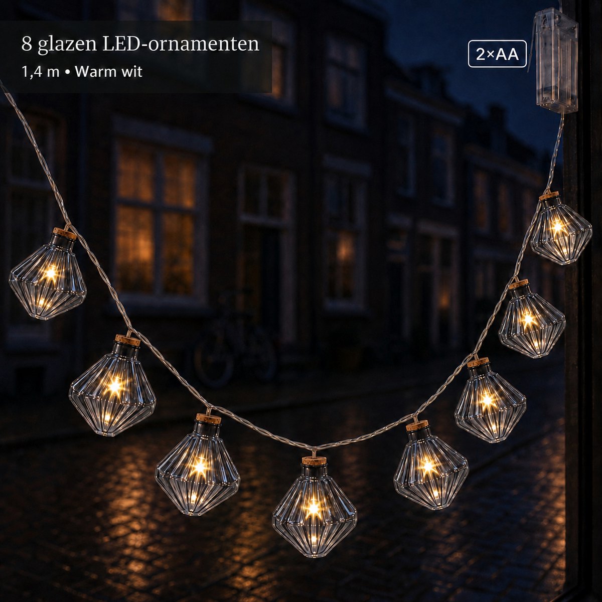 EasyMart Kerst LED Verlichting – Kerstboomverlichting – Kerstdecoratie – Cadeauverlichting – 8 LED-Lampjes – Crystal Kleur – 1,4 m – Warm Wit – Decoratieve Lichtslinger voor Binnen en Buiten – Werkt op 2x AA Batterijen أ