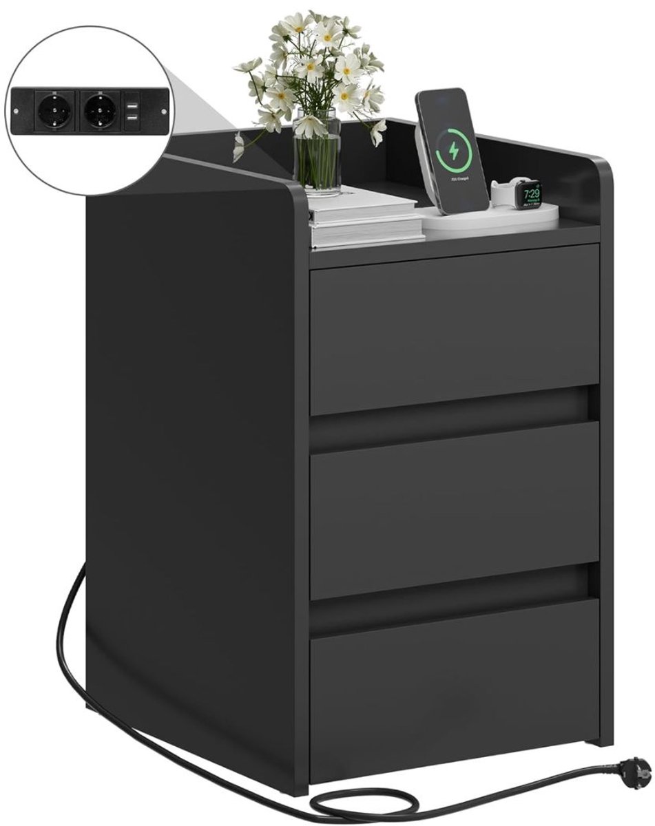 LNMsolutions® Nachtkastje - Nachtkastje Hout - Nachtkast - Zwart - 35cm x 40cm x 59cm