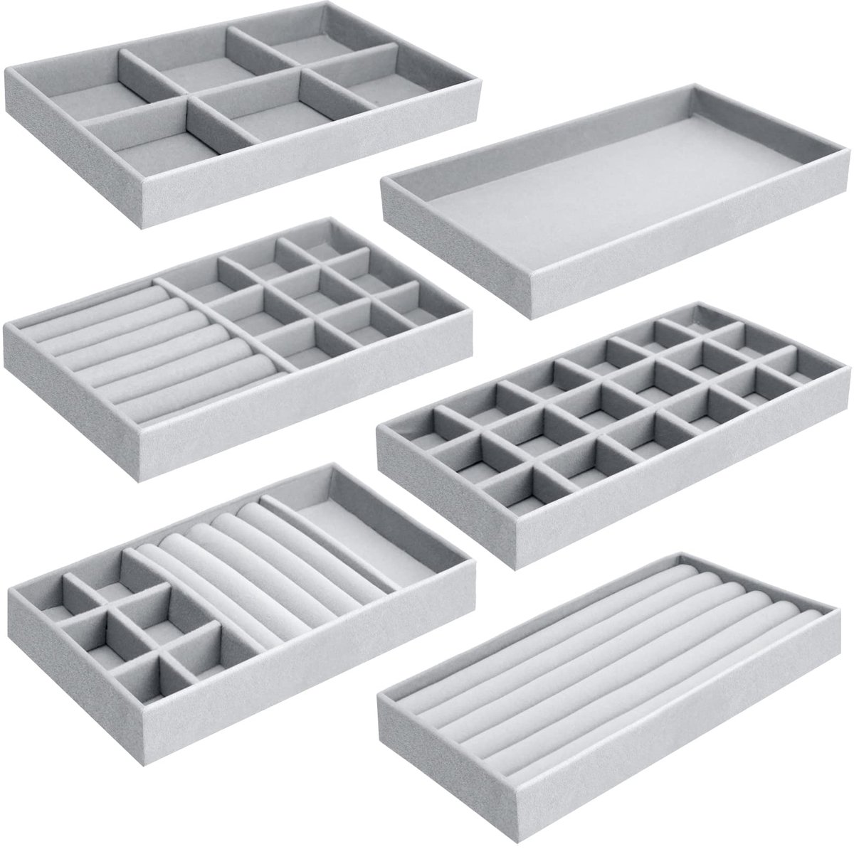 Ryoudavell - 6 Stuks Sieraden Opbergset - Sieradentrays - 21x12cm - Fluwelen Sieradeninzet voor Lades - Stapelbare Sieraden Organizer - Opvouwbare Sieraden Organizer - Sieraden Opbergsysteem Lade voor Oorbellen Ring Armband Broches Kettingen